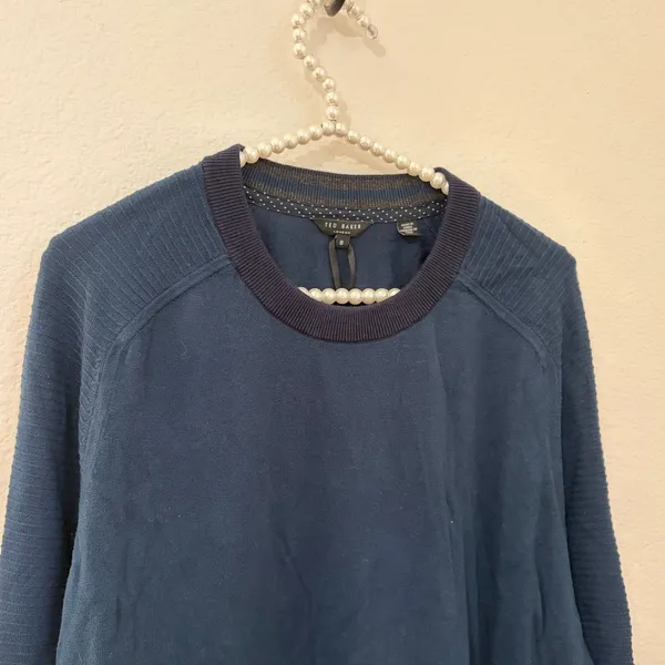 NEW Ted Baker Women's Size 6 Sweater Dark Blue Green Cotton Crewneck Pullover - Image 6