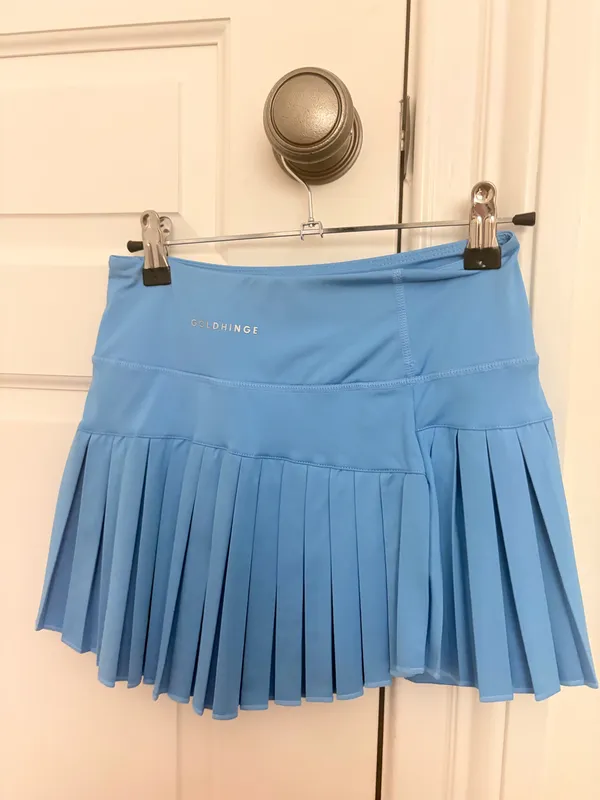 Light Blue Gold Hinge Pleated Tennis Skirt - Image 2