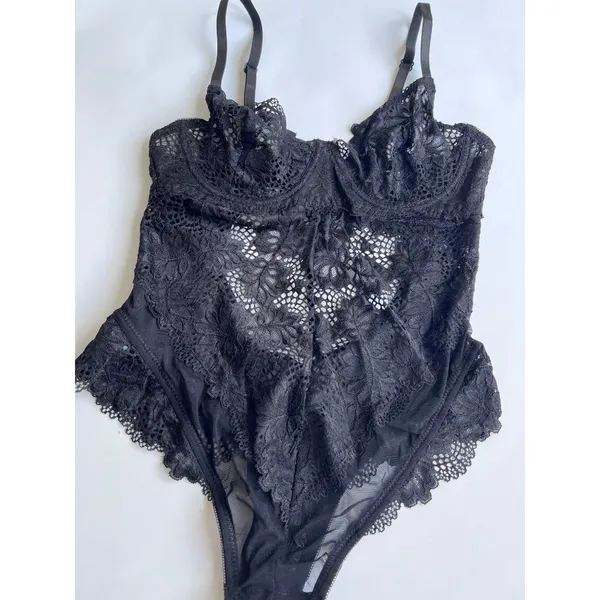 OH LA LA CHERI Women's Unlined Lace Lingerie Teddy with Underwire Black size Sma - Image 4