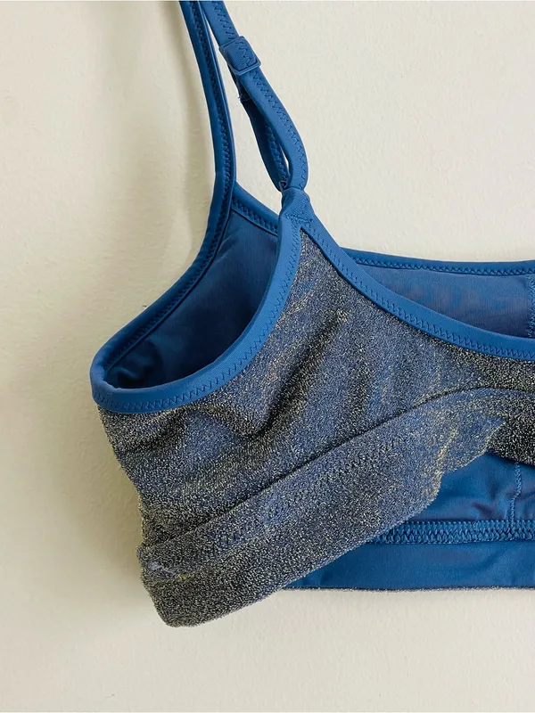 Aerie Sparkle Straight Scoop Swim Top Metallic Blue Silver Shimmer Bikini Size L - Image 6