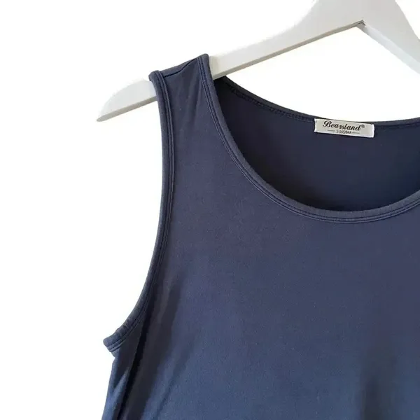 Bearsland Sleeveless Navy Blue Modal Midi Solid Womens Dress SZ S - Image 5
