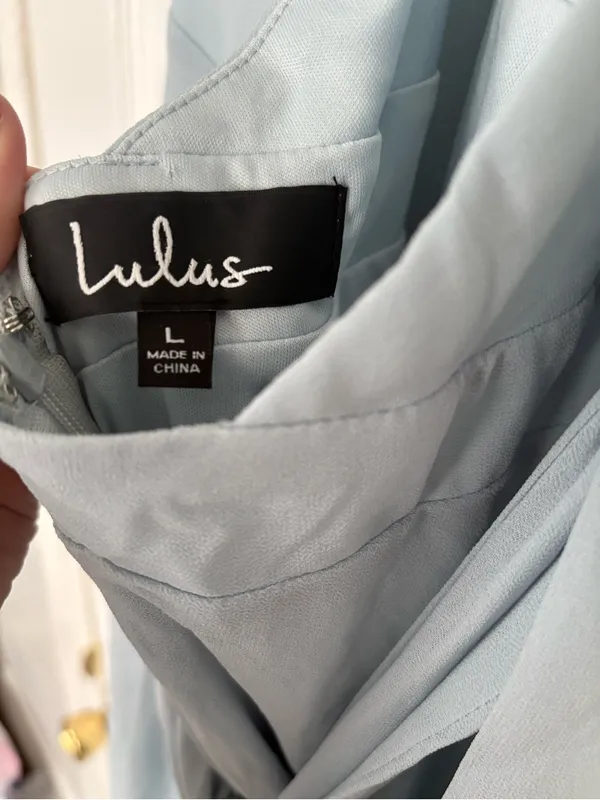 Lulus Light Blue Halter Maxi Dress Elegant Chiffon Flowy Gown Size L - Image 9