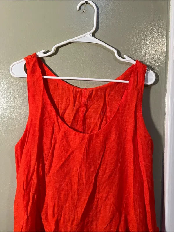 Women’s Size Large Sleeveless Blouse Scoop Neck Tiered Bright Orange Viscose - Image 4