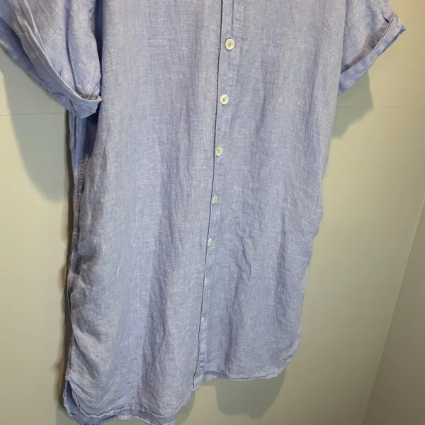 J. Crew Blue Capitaine Linen Short Sleeve Shirt Dress - size Large - Image 6