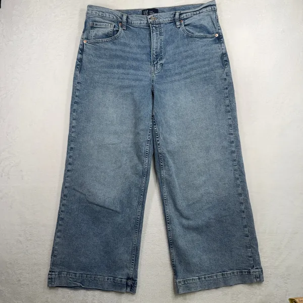Gap 16 33 Wide Leg Jeans Light Wash High Rise Cropped Denim Casual 5-Pocket - Image 3