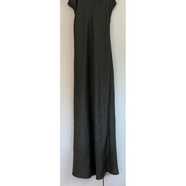 Zara Womens Dark Olive Green Satin Ruched Cami Slip Maxi Dress Size XS 90s Style - Image 6