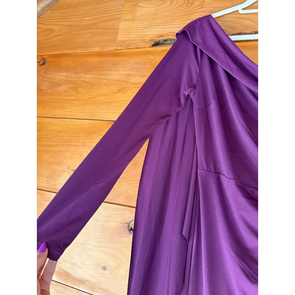 Lulus Maru Plum Purple Long Sleeve One-Shoulder Sash Dress Bridesmaid Small - Image 5