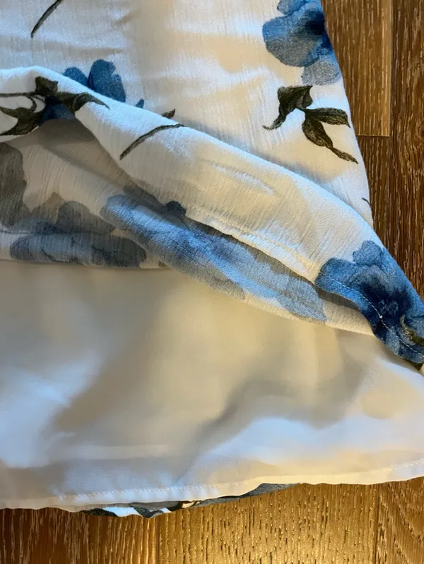 American Eagle Outfitters Cream Mini Dress with Blue Floral Print - Image 6