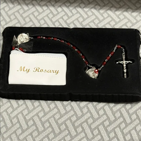 Vtg red rosary Pope John Paul II canonization Jesus Immaculate Conception red - Image 14