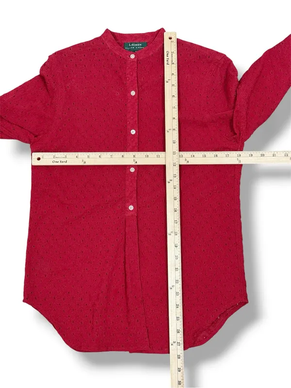 Lauren Ralph Lauren Eyelet Button Up Tunic Shirt Red Small Cottage Preppy Cotton - Image 10