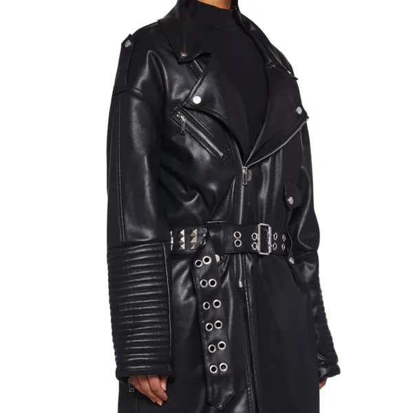 Dolls Kill Current Mood NWT Circuit Breaker Moto Trench Coat Sz XL Vegan Leather - Image 4