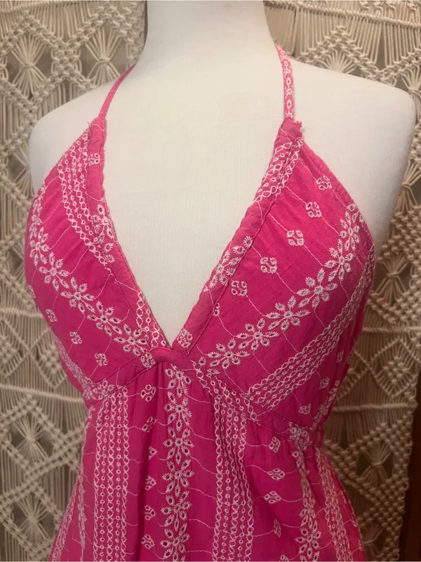Zara Hot Pink Halter-Style Maxi Dress with White Print - Image 8