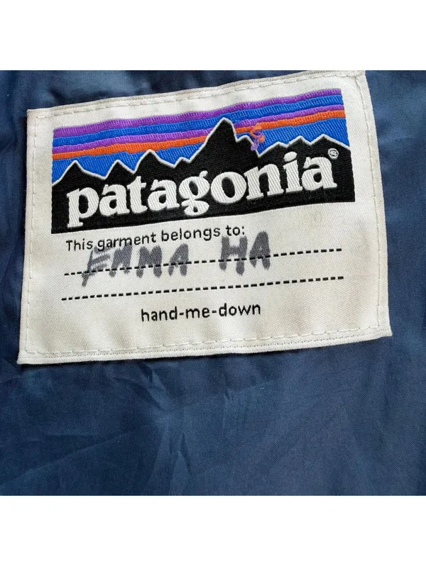 Patagonia Navy Down Hooded Parka Jacket Small Fleece Lined Worn Wear Winter Coat - Image 7
