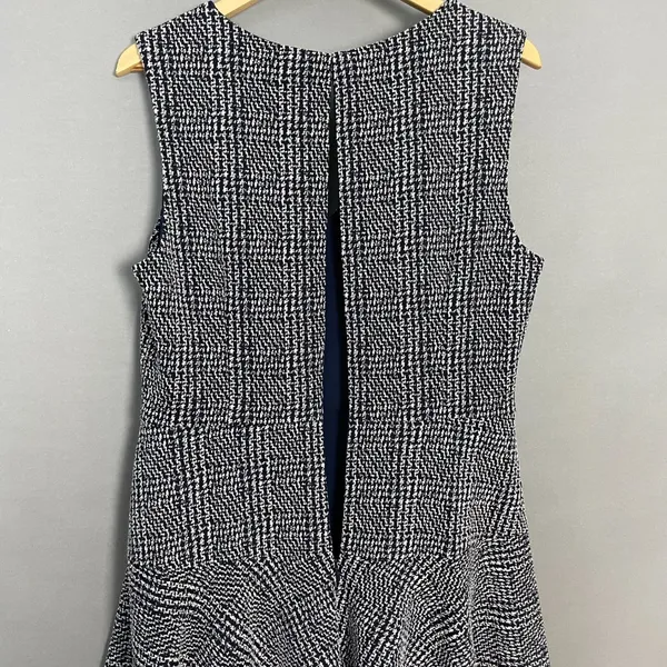 Eliza J. Women Dress 16 Navy Blue White Plaid V-Neck‎ Fit and Flare Sleeveless - Image 12