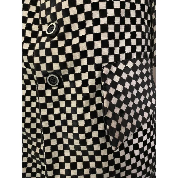 Rik Villa XS 2 Jacket Coat Checkerboard Black White Fur Collar Check Plaid Artsy - Image 8