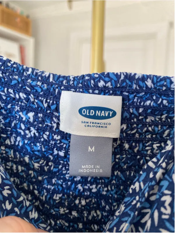 Old Navy Floral Smocked Mini Dress Fit Flare M Cottagecore Coastal Romantic Boho - Image 5
