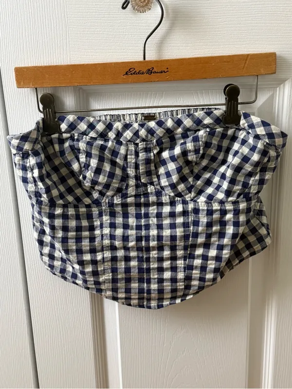 Free People Leilani Tube Top in Blue Gingham - Image 2