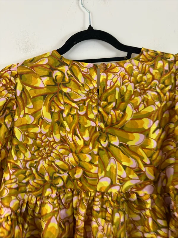 Kika Vargas for Target Mum Floral Puff Sleeve Yellow Mini Dress Size Large - Image 6