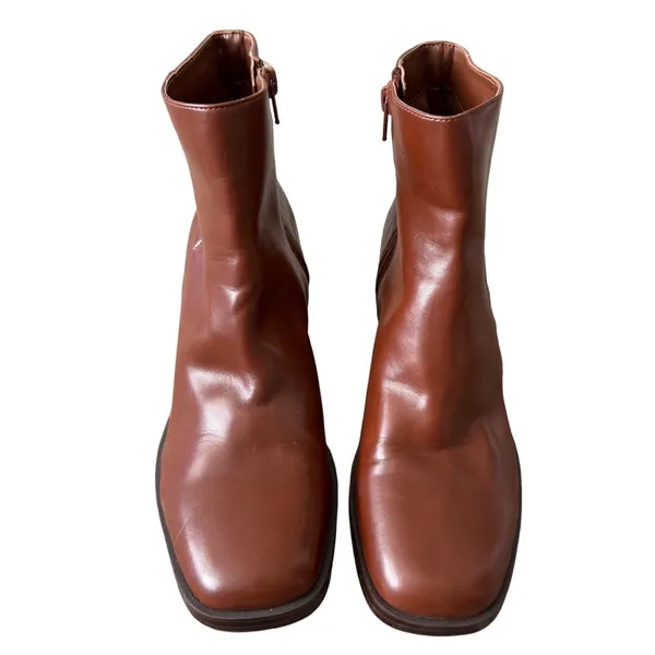 Nine West Cognac Brown Square Toe Block Heel Ankle Boots Womens 7.5M - Image 3