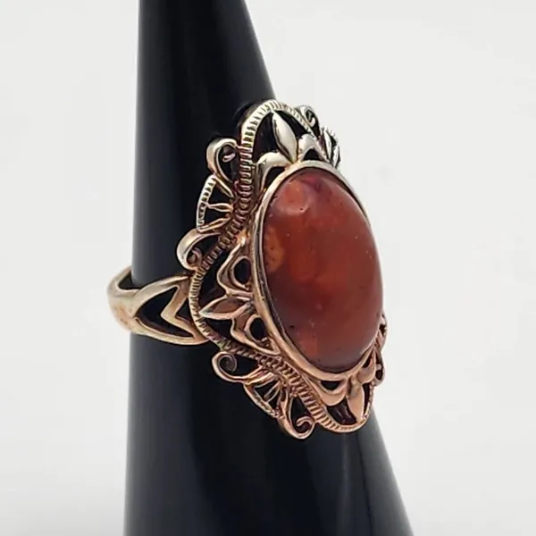 J&T Silver Tone & Red Agate Ring (6) Red - Image 5