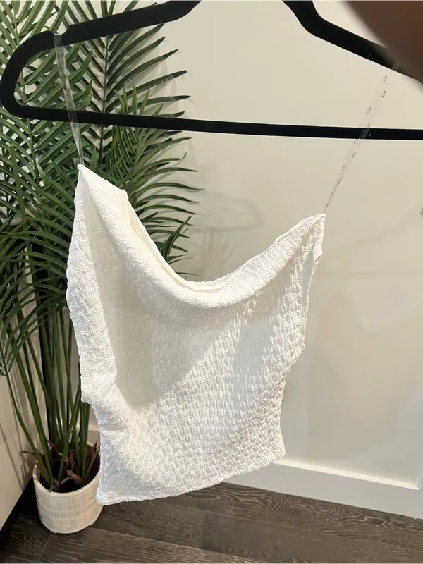 White Cowl Neck Textured Cami Top - Image 2