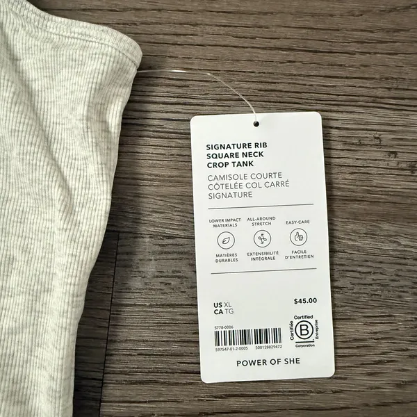 Athleta Signature Rib Square Neck Crop Tank - Size XL -‎ Fog Grey Heather - NWT - Image 10