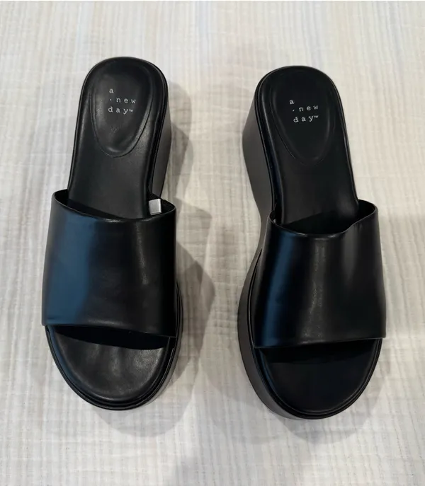 A New Day Black Platform Wedge Sandals 9 - Image 2