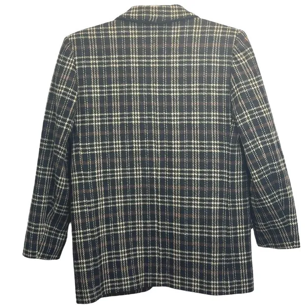 David N. Blazer Vintage Wool Plaid‎ Suede Trim Jacket Brown Black 10 Academia - Image 5