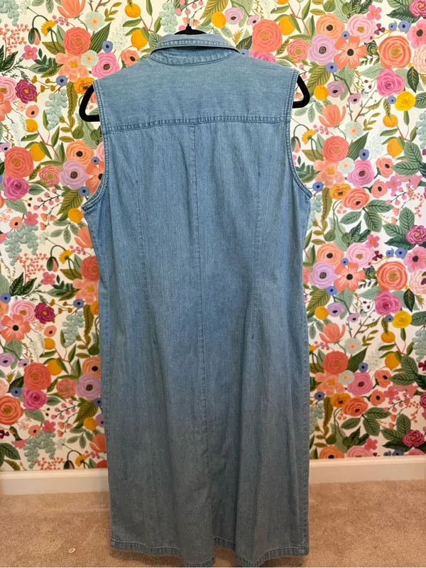 90s Casual Corner Annex Denim Chambray Sleeveless Maxi‎ Shirt Dress - Image 4