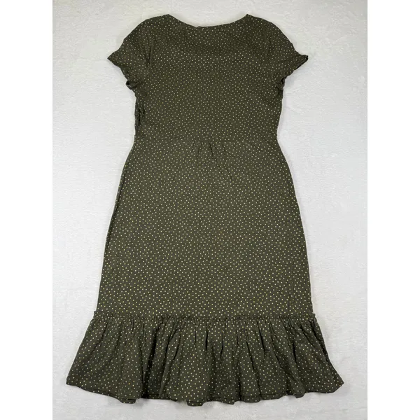 Boden Womens Olive Green Gold Polka Dot Cotton Ruffle Hem Dress US 8L J0341 - Image 9