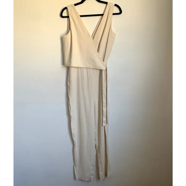 1. State‎ Sleeveless V-neck Side Tie Jumpsuit in Cream - Image 3