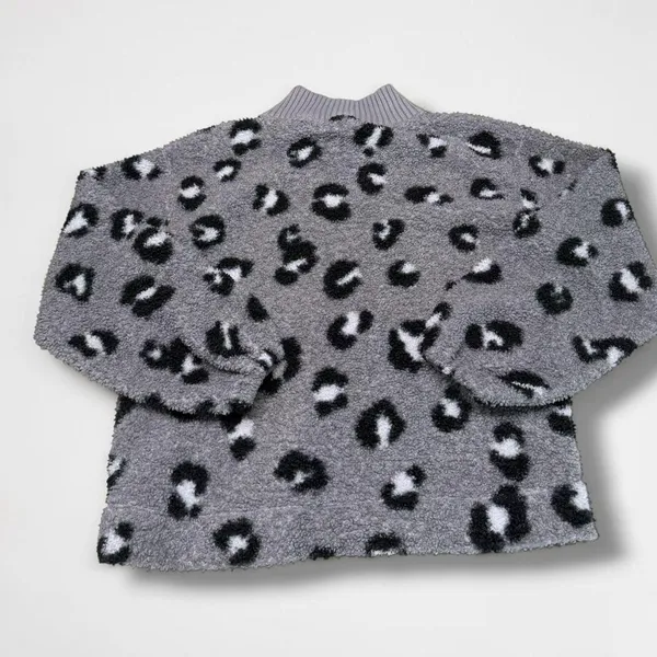 LOFT‎ Grey Leopard Print Sherpa Fleece Mock Neck Pullover - Image 2
