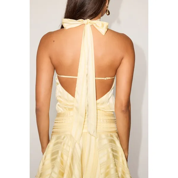Lulus Cass Light Yellow Striped Satin Drop Waist Mini Dress Party Medium NWT - Image 4