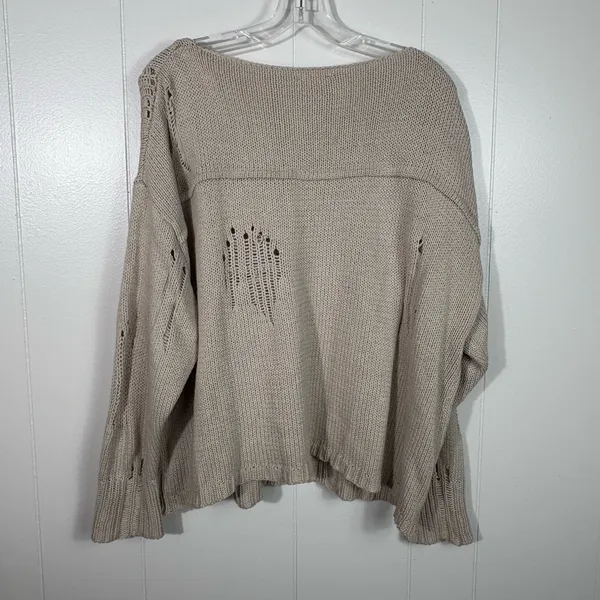 EE:Some Neutral Tan Distressed Ripped Oversized Sweater Top Medium M Relaxed - Image 6