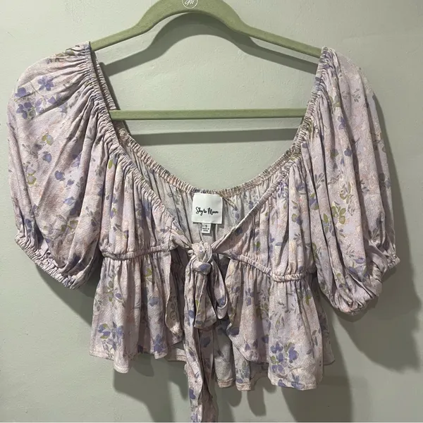 Sky to Moon small Set Purple Flowers ‎ Crop Top & Skirt Tie Front Fairy NEW - Image 3