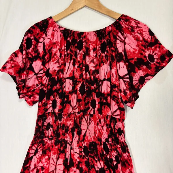 Chika's Smocked Waist Midi‎ Length Dress Sz Free Boho Festival Artsy Corset Tie - Image 2
