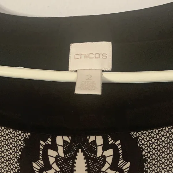 Chico's Black and Cream Long Sleeve Dress - Image 4
