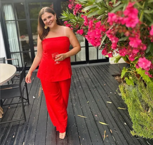 Ann Taylor Strapless Linen Red Two-Piece Pants Set - Image 2