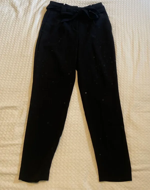 Black Taper Trousers With Tie Waist - Image 3