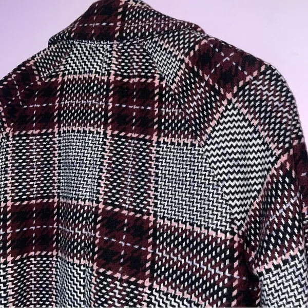 Melloday by Nordstrom S Wool Blend Pea Coat Black Plaid Longline Oversized - Image 6