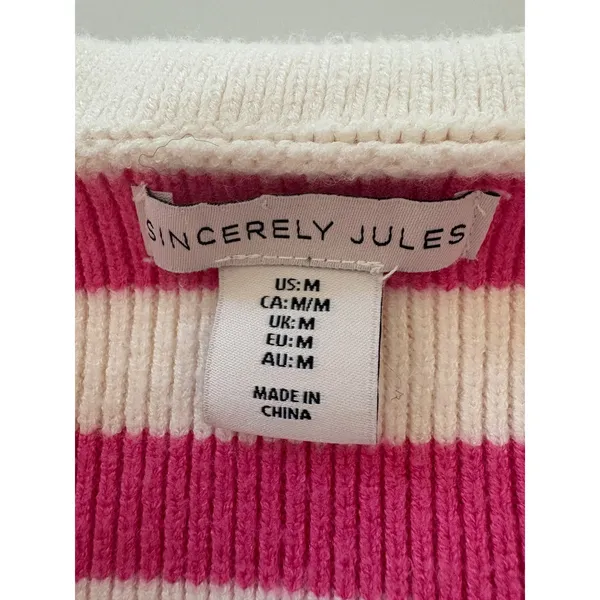 Sincerely Jules Pink White Striped Sailor Collar V-Neck Knit Sweater Med Preppy - Image 6