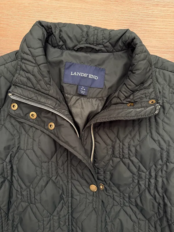 Lands’ End Black Quilted Puffer Coat - Image 2