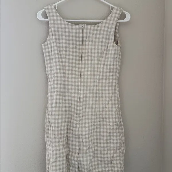 Petite Sophisticate Vintage 90s white and cream gingham linen mini dress - Image 3