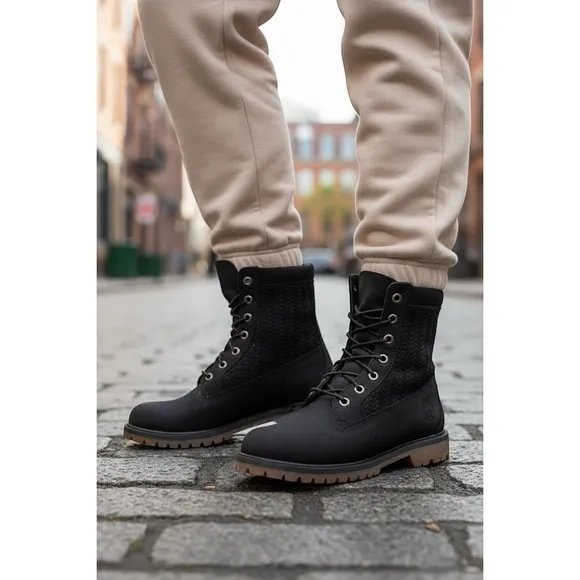 Timberland Black Lace Up Combat Boots Textured Shaft Chunky Sole Women's Size 7 - Image 2