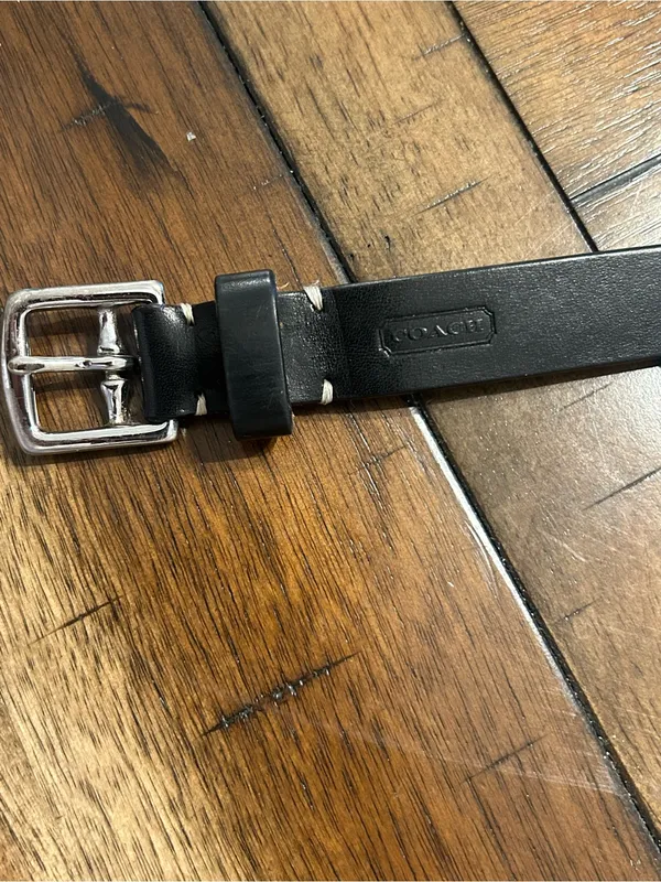 Women’s Coach Black Genuine Leather Belt Horsebit Buckle Silver Tone Approx. 35” - Image 7