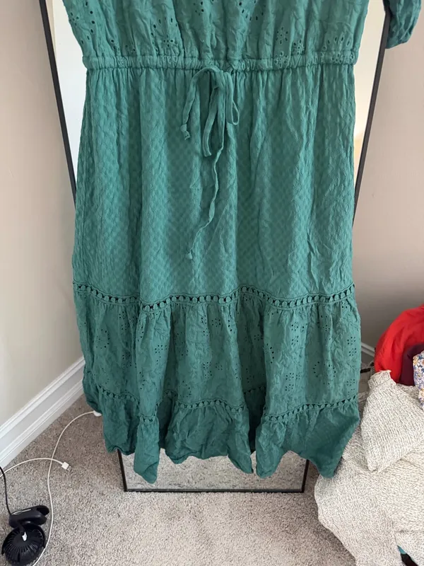 Westbound Teal Eyelet Tiered Midi-Length Dress - Image 3