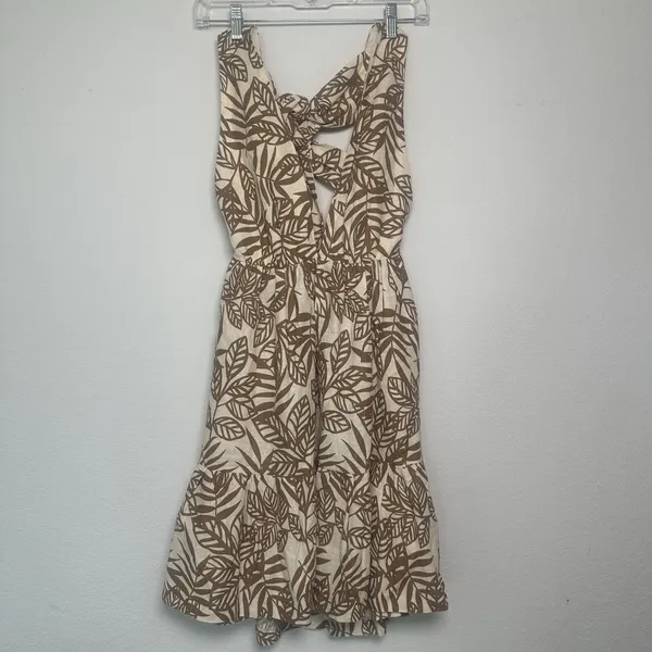 House of Harlow 1960 Linen Boho Dress XS Open Back Tie‎ Floral Pockets Coastal - Image 11