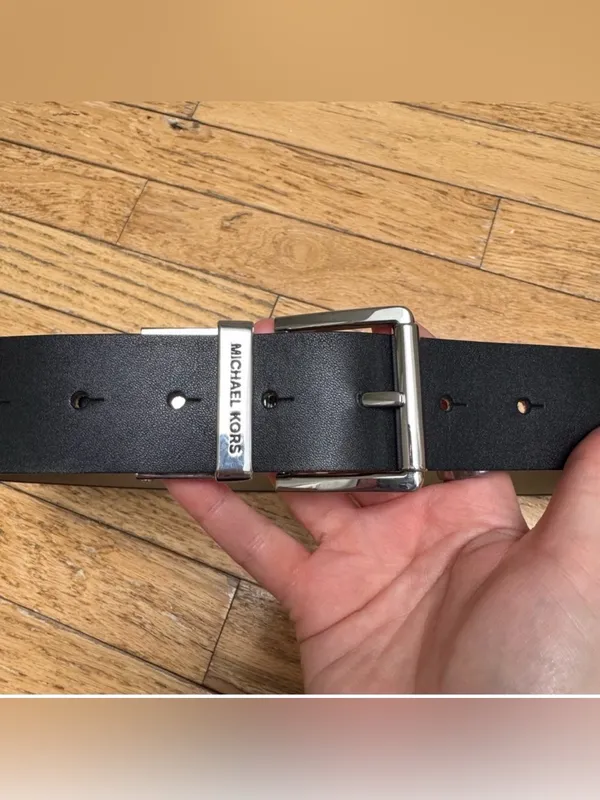Michael Kors Black Leather Belt with Silver Buckle - Image 2