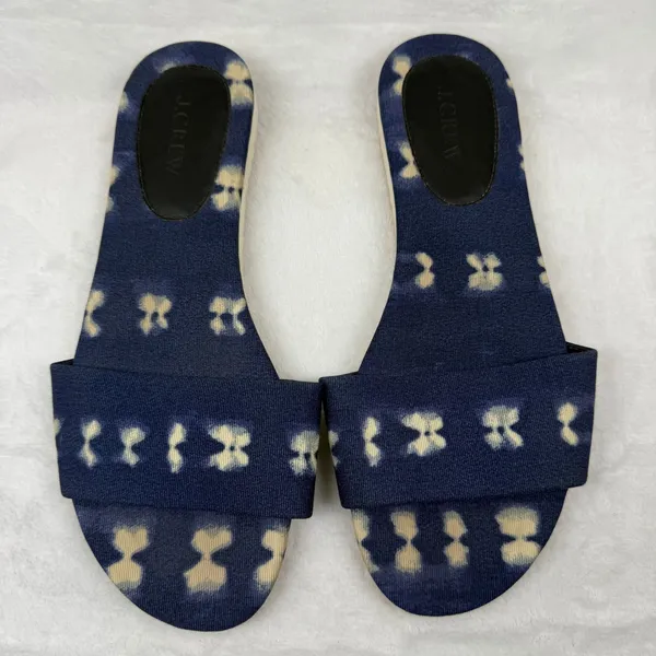 J Crew Women's Blue Tan Ikat Print Slide Sandals Slip‎ On Size 9 - Image 3