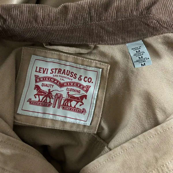 Levi's Canvas Utility Barn Chore Coat Jacket Cotton Tan Corduroy Collar Medium - Image 6